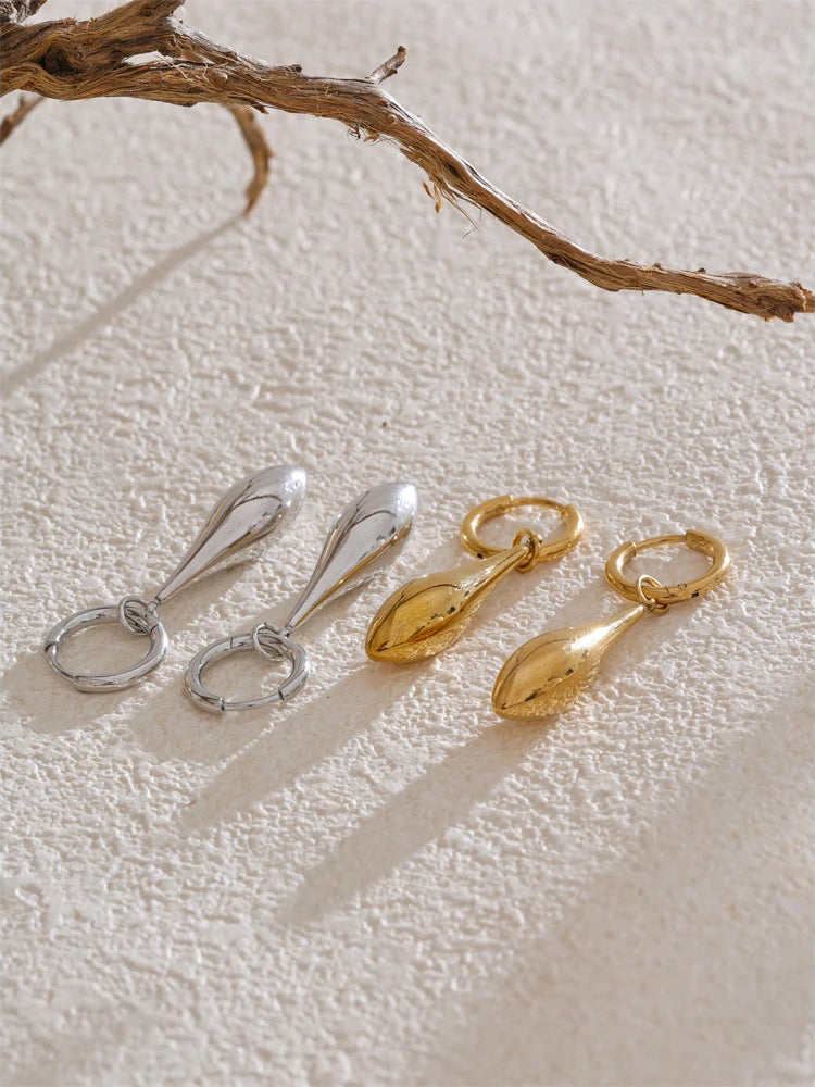 Chic Shiny Water Drop Earrings - Ecru