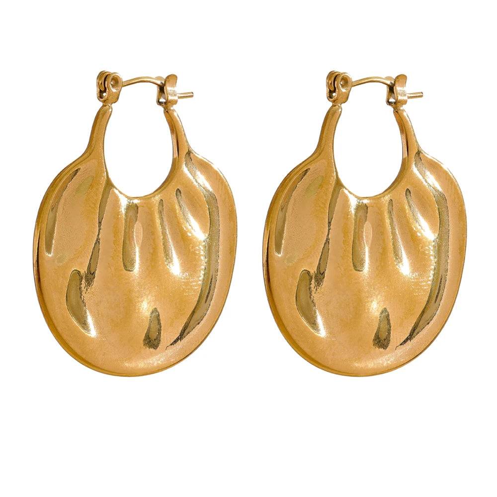 Chic Textured Unique Hoop Earrings - Ecru