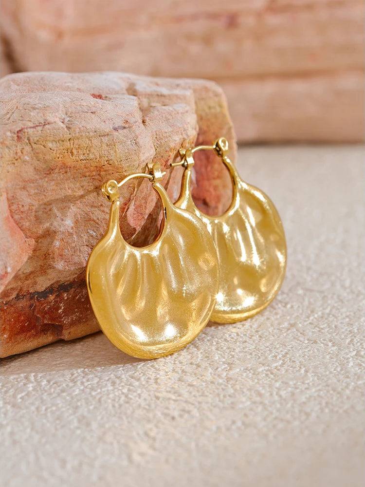 Chic Textured Unique Hoop Earrings - Ecru