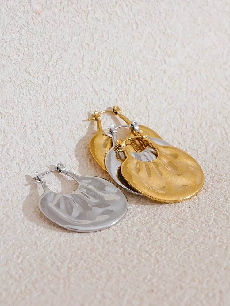Chic Textured Unique Hoop Earrings - Ecru