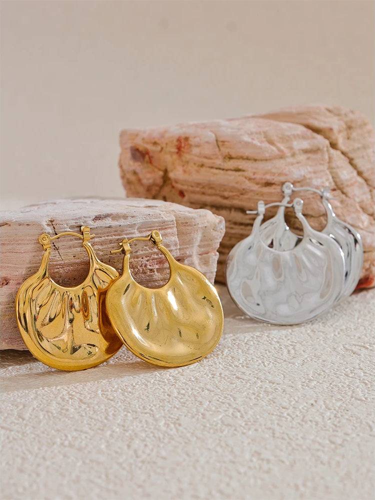Chic Textured Unique Hoop Earrings - Ecru