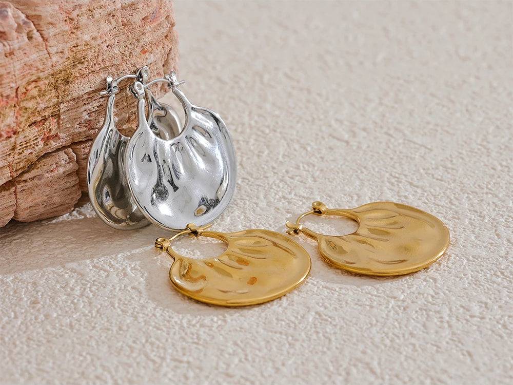 Chic Textured Unique Hoop Earrings - Ecru