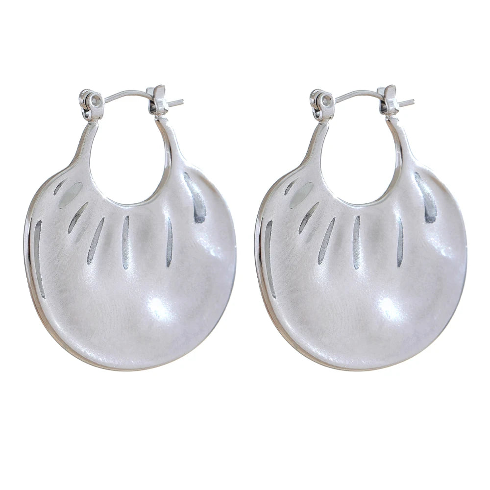 Chic Textured Unique Hoop Earrings - Ecru