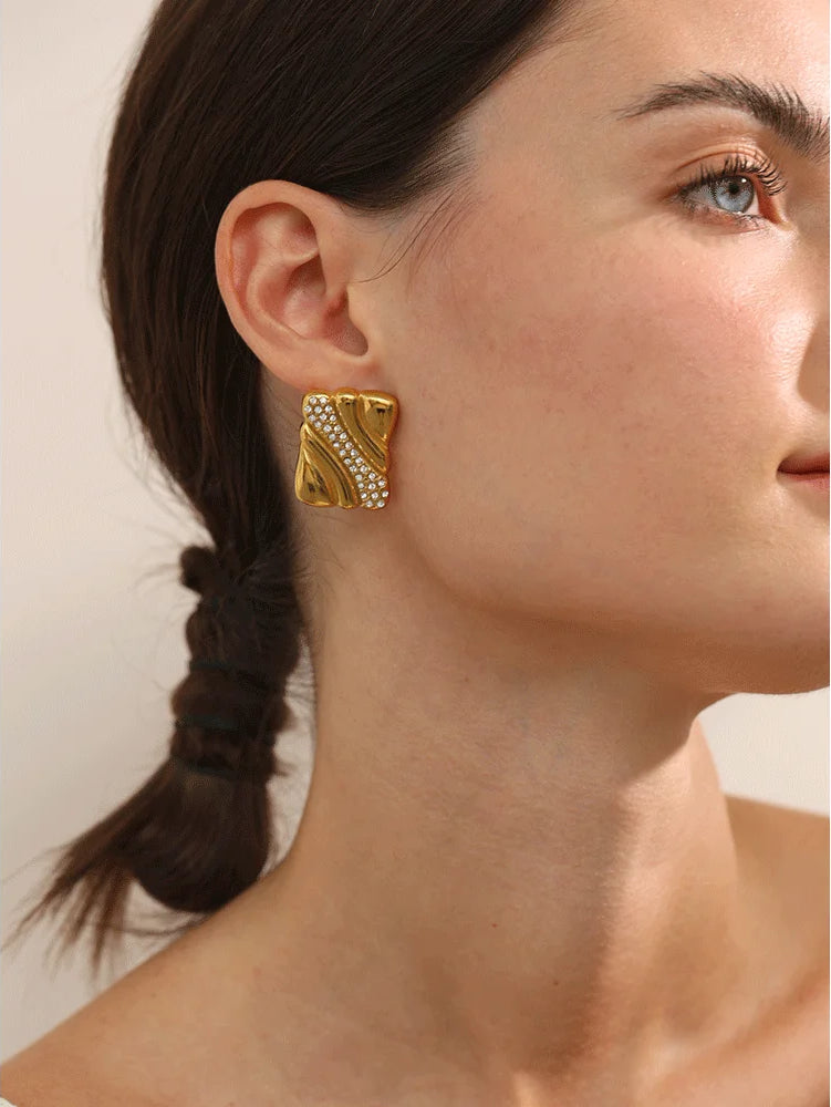 Chic Zircon Shiny Statement Earrings - Ecru