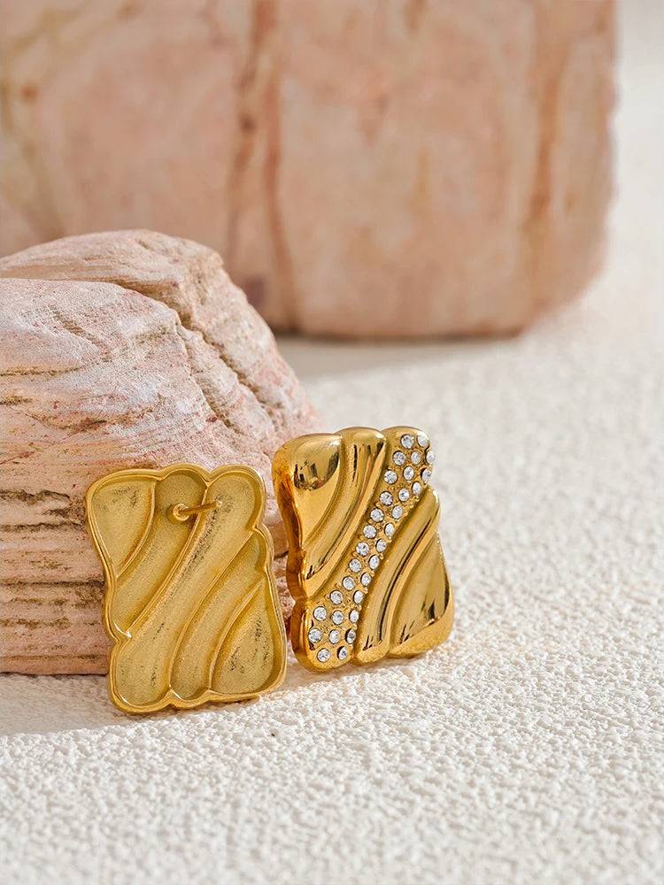Chic Zircon Shiny Statement Earrings - Ecru