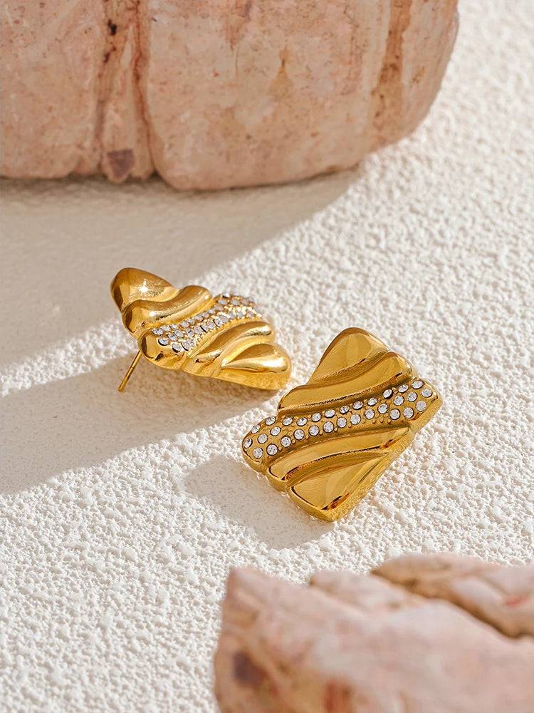 Chic Zircon Shiny Statement Earrings - Ecru
