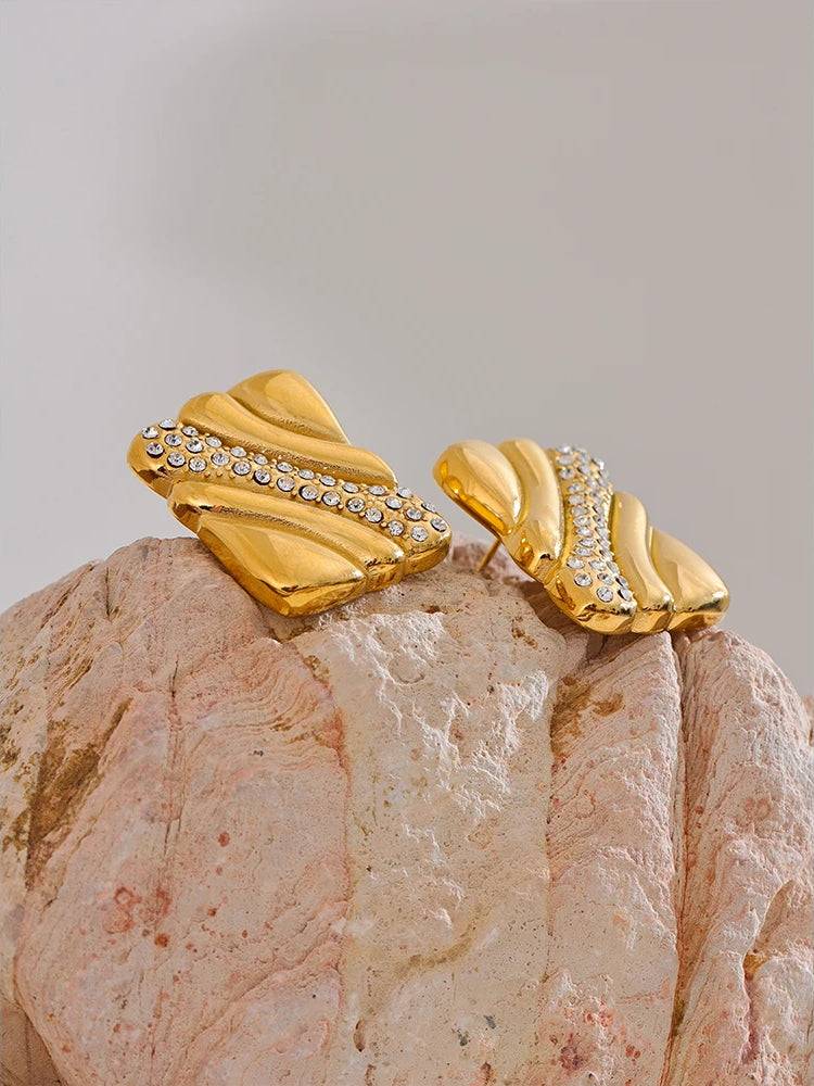 Chic Zircon Shiny Statement Earrings - Ecru