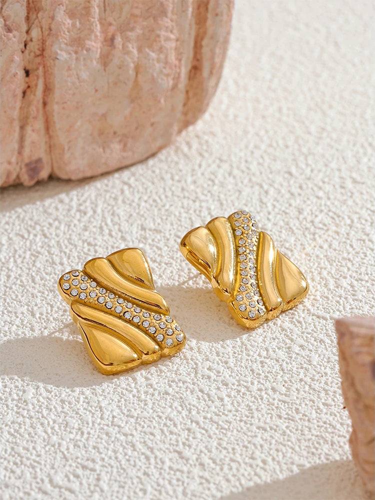 Chic Zircon Shiny Statement Earrings - Ecru