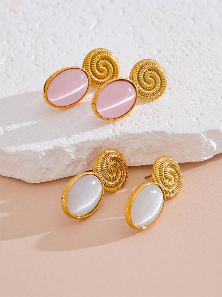 Chicnatural Stone Classic Stud Earrings - Ecru