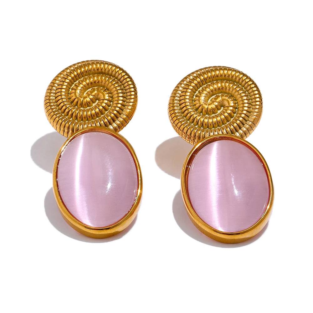 Chicnatural Stone Classic Stud Earrings - Ecru