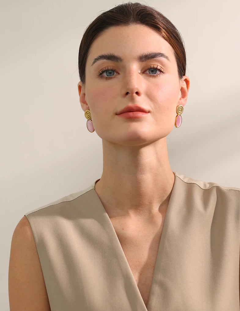 Chicnatural Stone Classic Stud Earrings - Ecru
