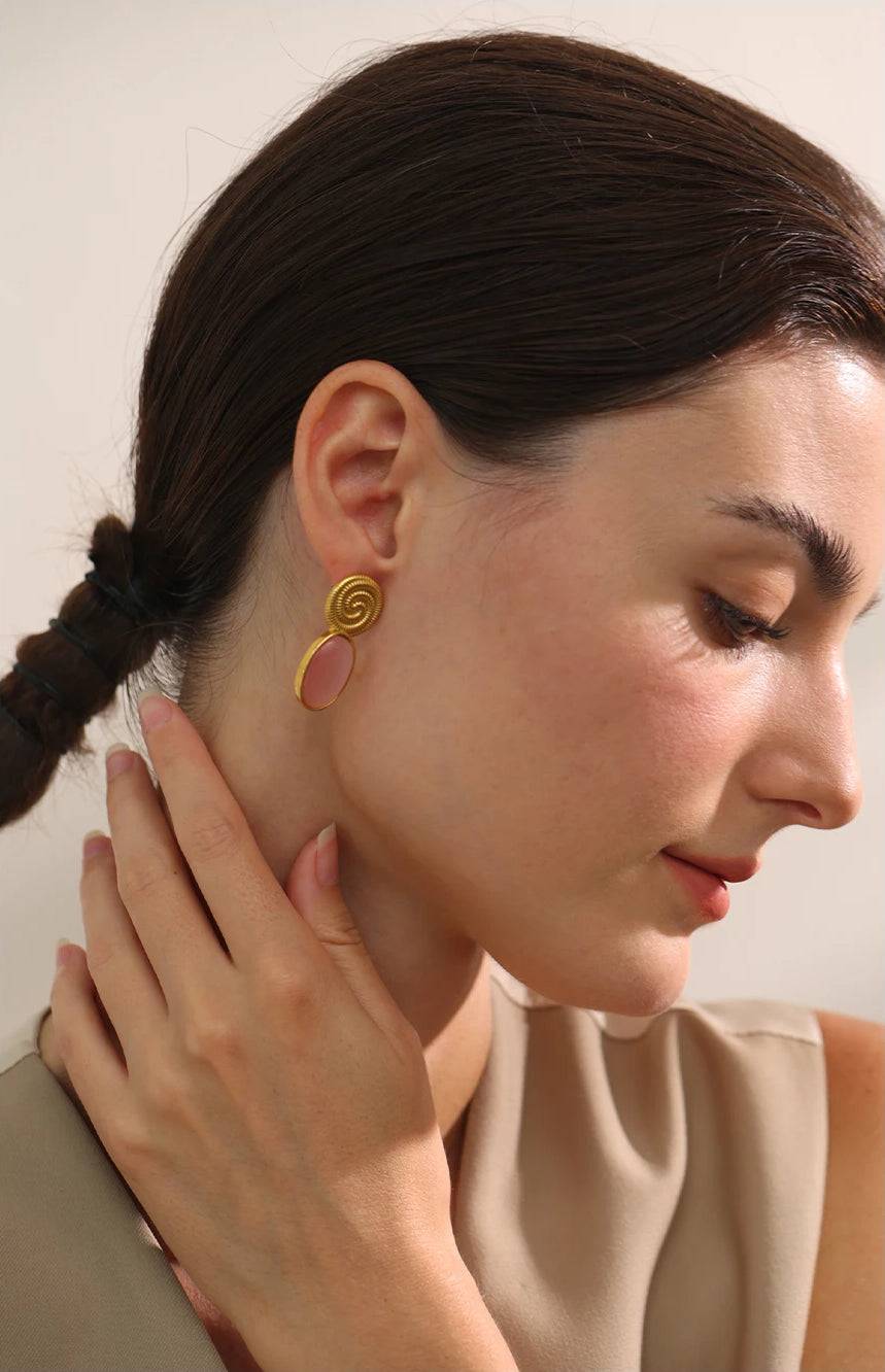 Chicnatural Stone Classic Stud Earrings - Ecru