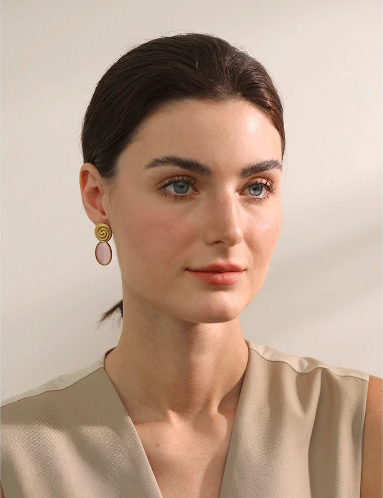 Chicnatural Stone Classic Stud Earrings - Ecru