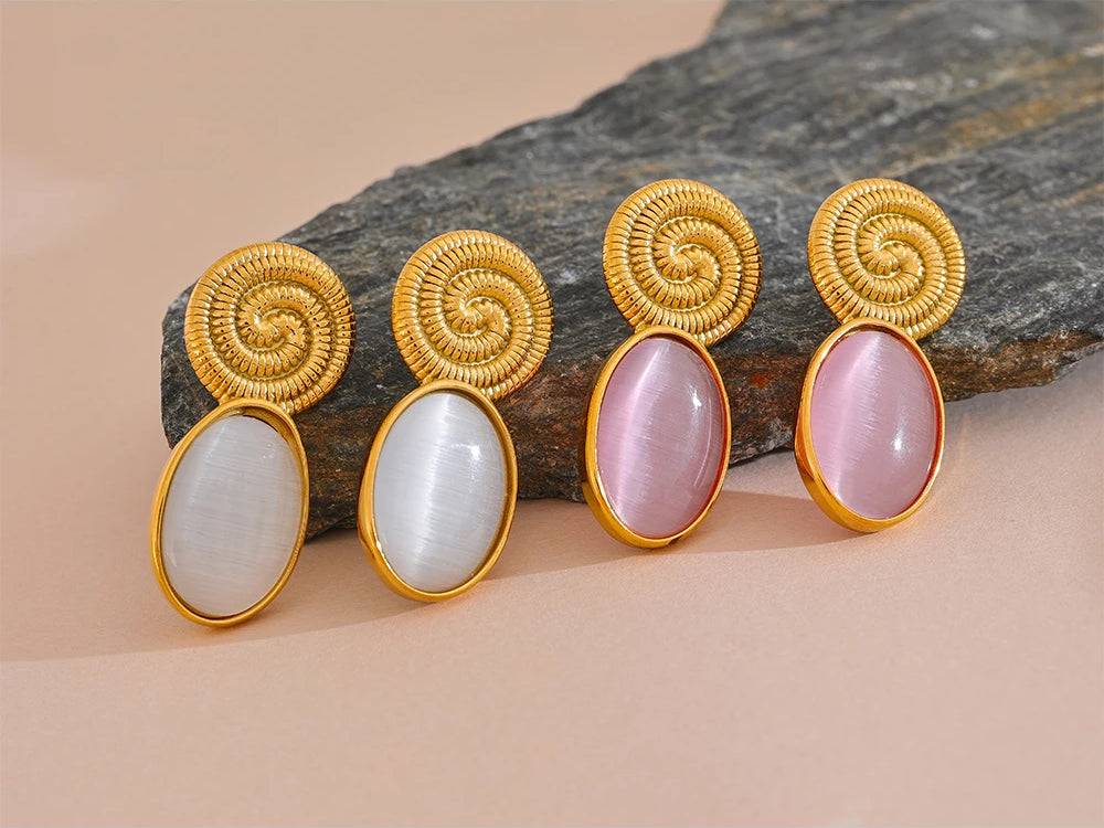 Chicnatural Stone Classic Stud Earrings - Ecru