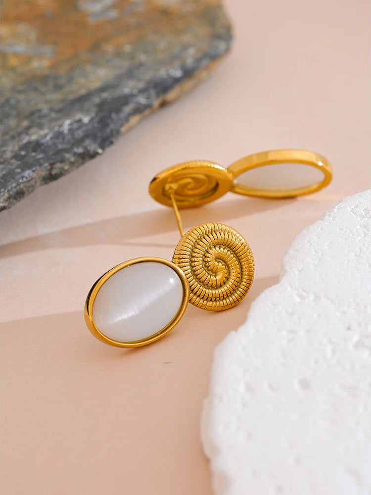 Chicnatural Stone Classic Stud Earrings - Ecru