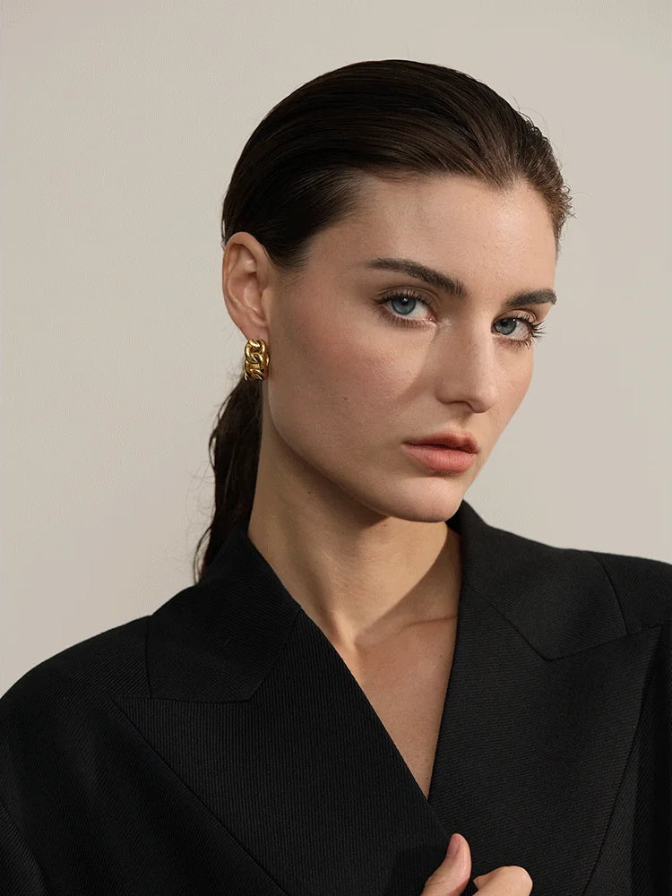 Chunky Classic Textured Hoop Earrings - Ecru