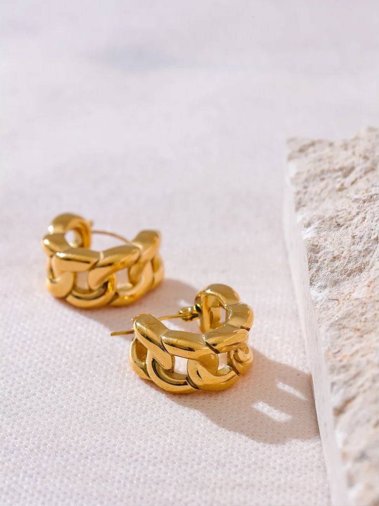 Chunky Classic Textured Hoop Earrings - Ecru