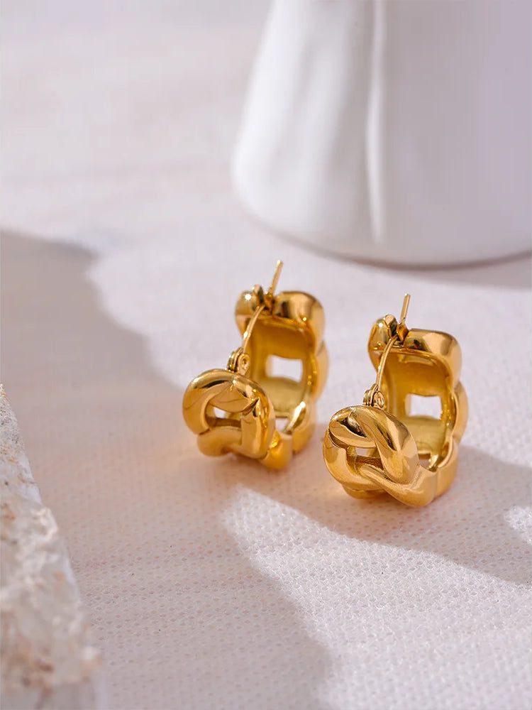 Chunky Classic Textured Hoop Earrings - Ecru
