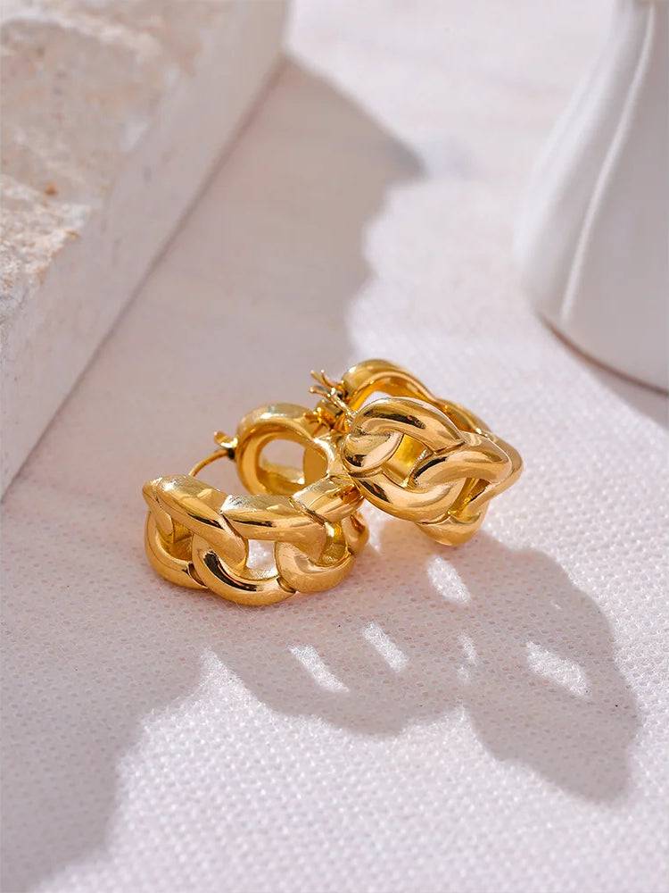 Chunky Classic Textured Hoop Earrings - Ecru