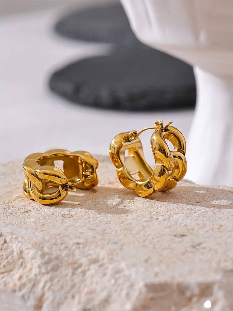 Chunky Classic Textured Hoop Earrings - Ecru