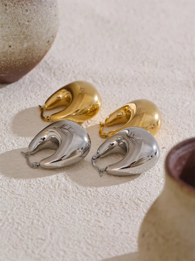 Chunky Classic Versatile Hoop Earrings - Ecru