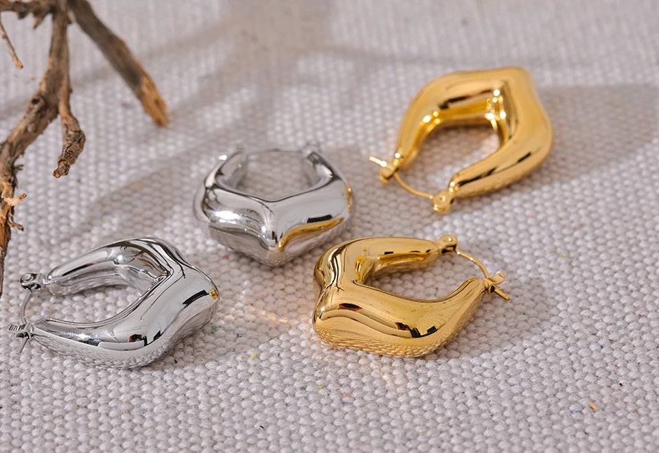 Chunky Elegant Classic Hoop Earrings - Ecru