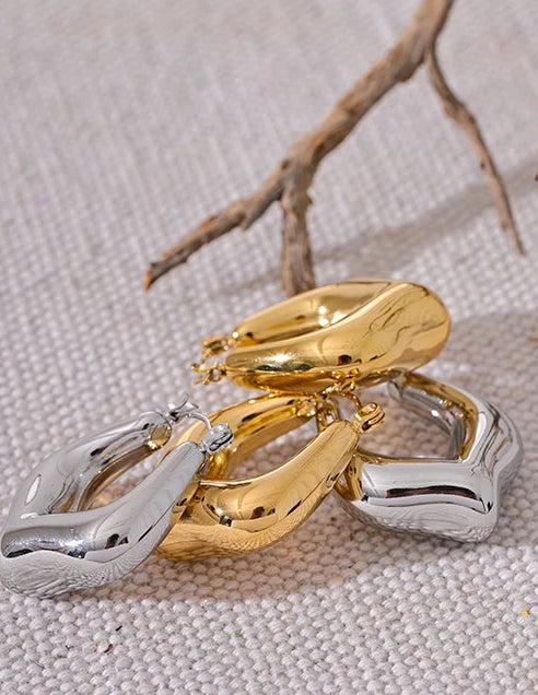 Chunky Elegant Classic Hoop Earrings - Ecru