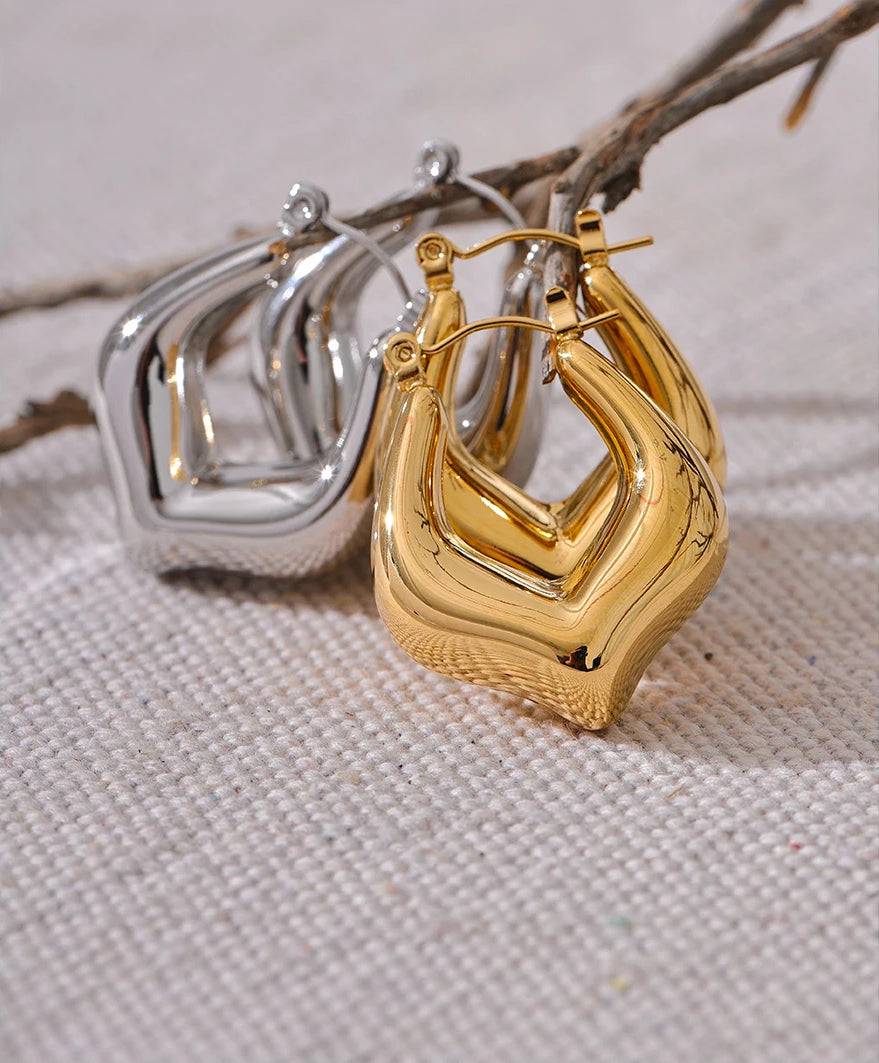 Chunky Elegant Classic Hoop Earrings - Ecru