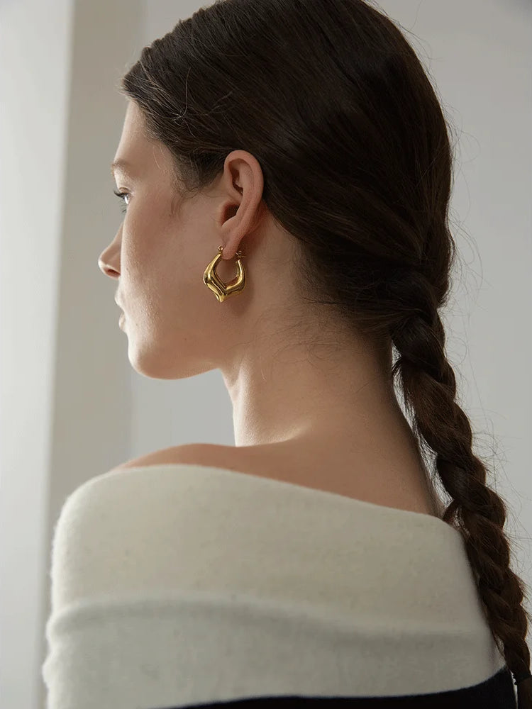 Chunky Elegant Classic Hoop Earrings - Ecru