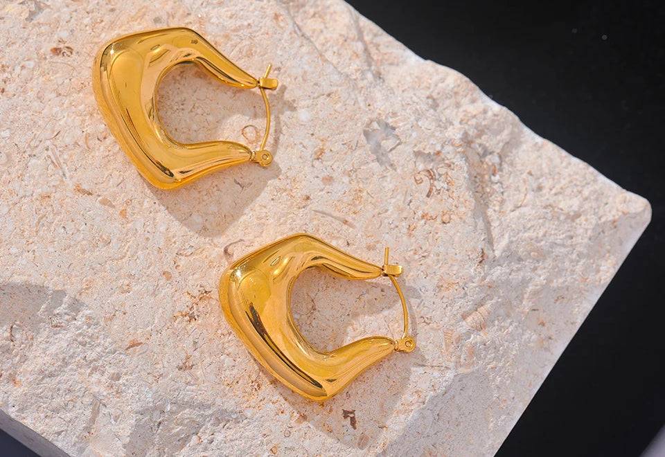 Chunky Elegant Textured Hoop Earrings - Ecru
