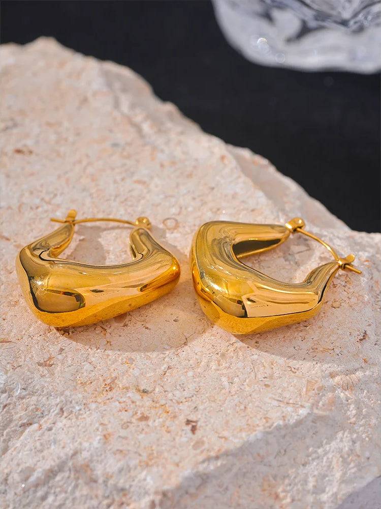 Chunky Elegant Textured Hoop Earrings - Ecru