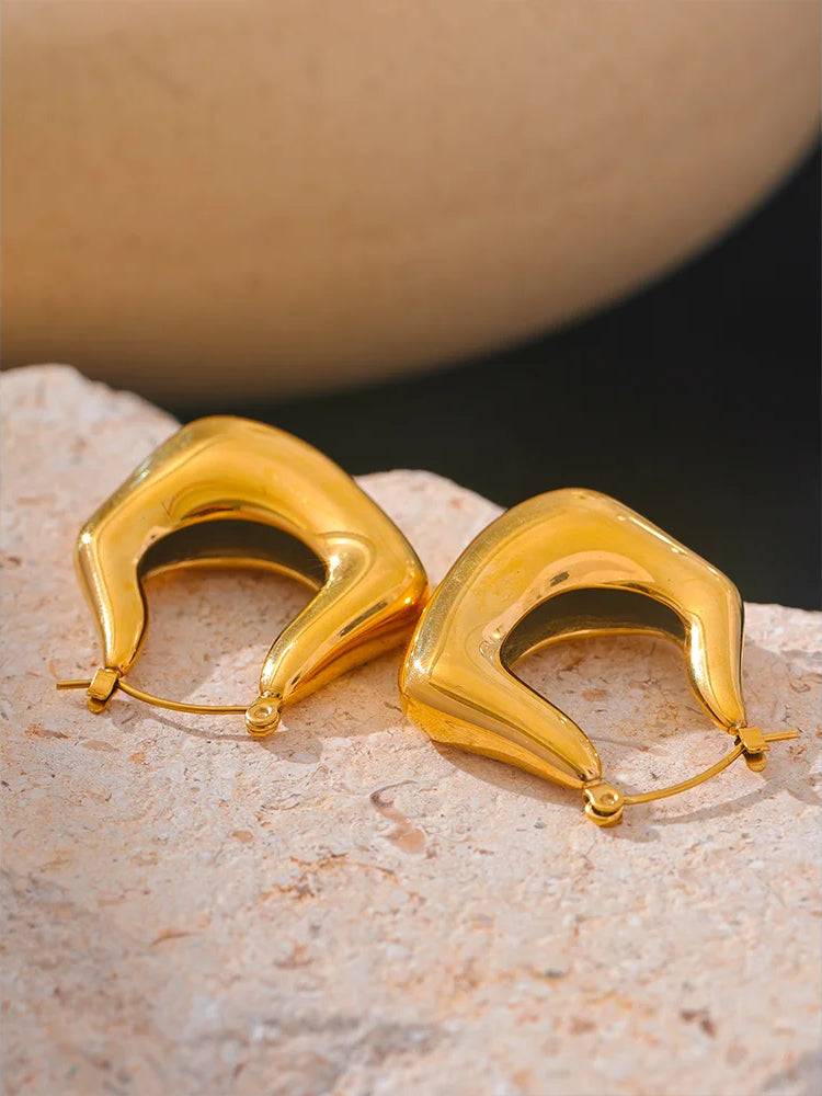 Chunky Elegant Textured Hoop Earrings - Ecru