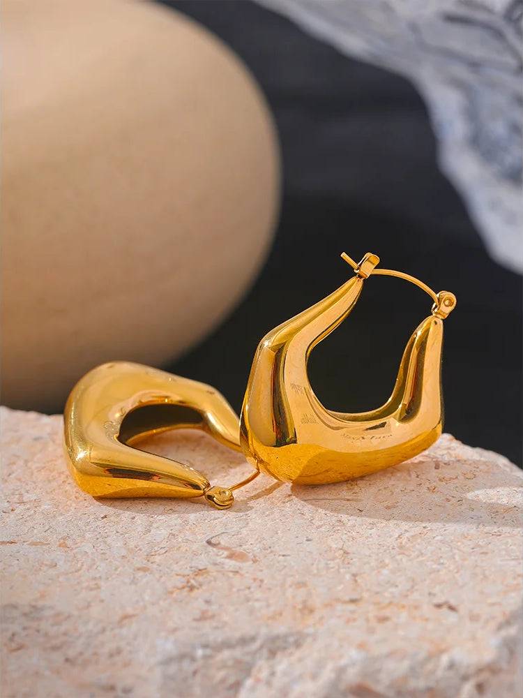 Chunky Elegant Textured Hoop Earrings - Ecru