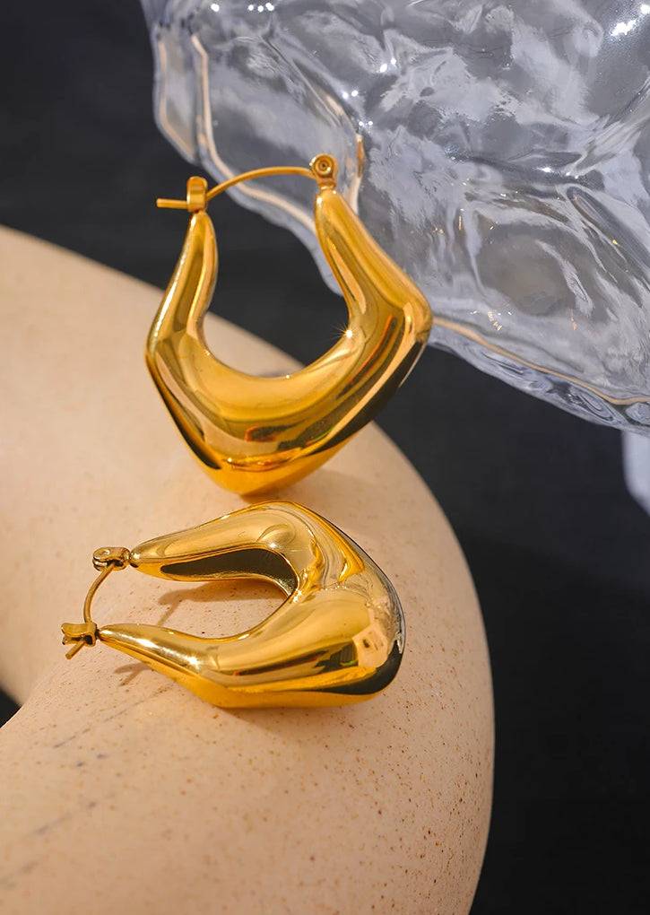 Chunky Elegant Textured Hoop Earrings - Ecru