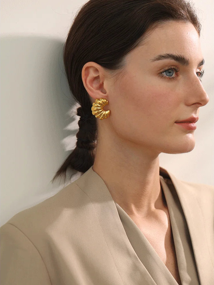 Chunky Geometric Textured Stud Earrings - Ecru