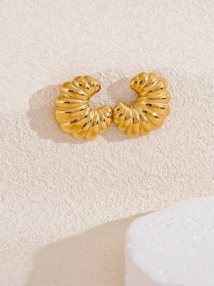 Chunky Geometric Textured Stud Earrings - Ecru