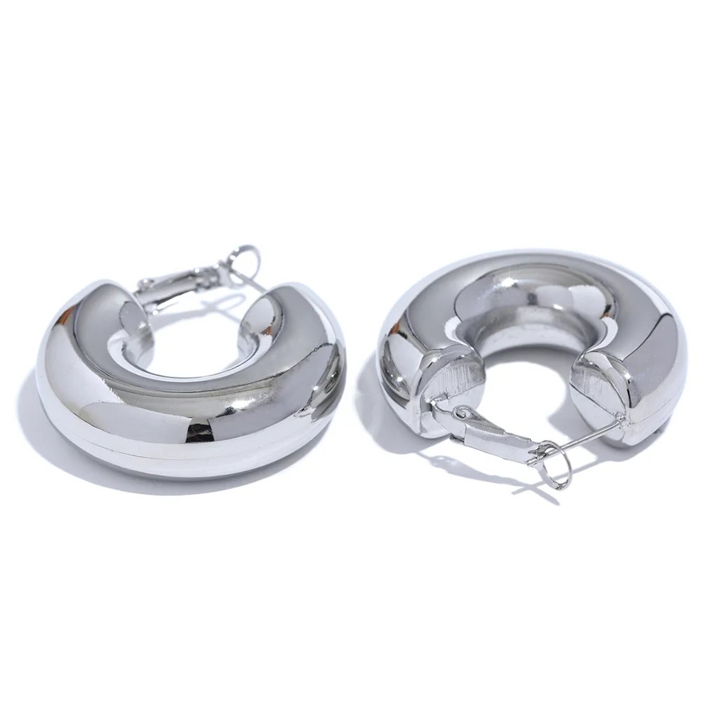 Chunky Golden Minimalist Hoop Earrings - Ecru