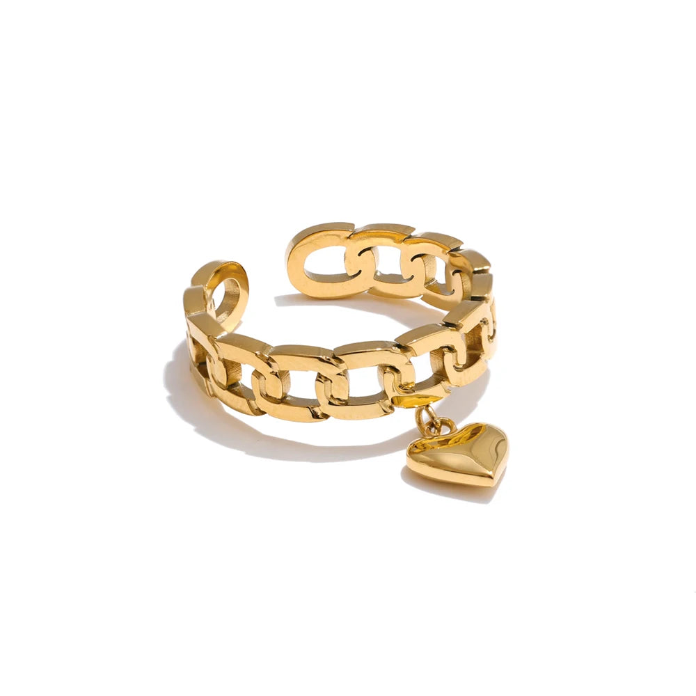 Chunky Heart Charm Resizable Ring - Ecru