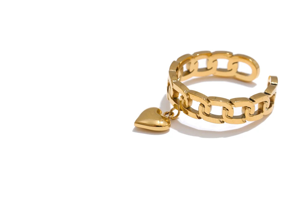 Chunky Heart Charm Resizable Ring - Ecru