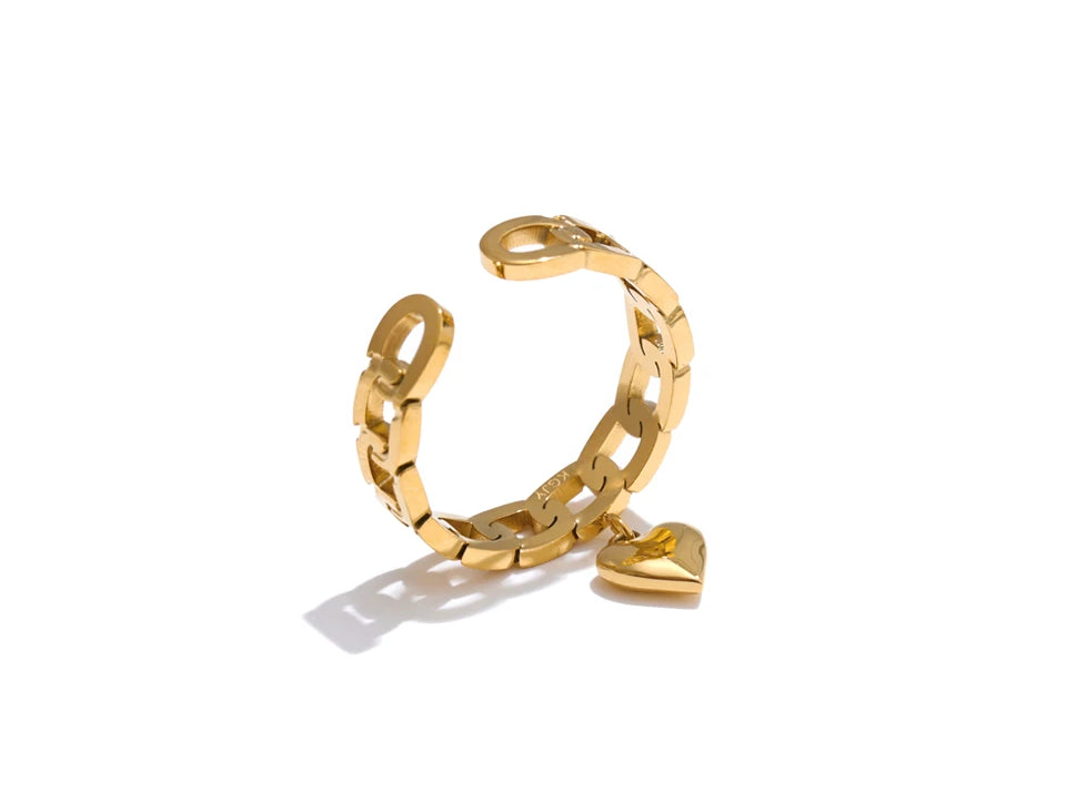 Chunky Heart Charm Resizable Ring - Ecru