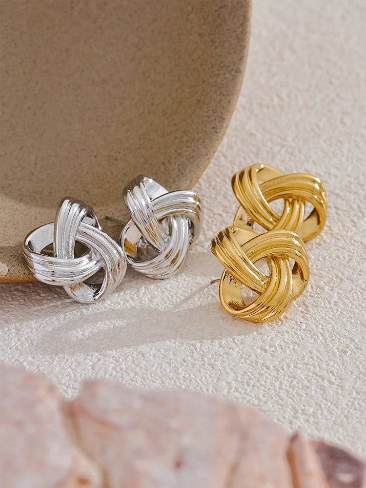 Chunky Refined Knot Stud Earrings - Ecru