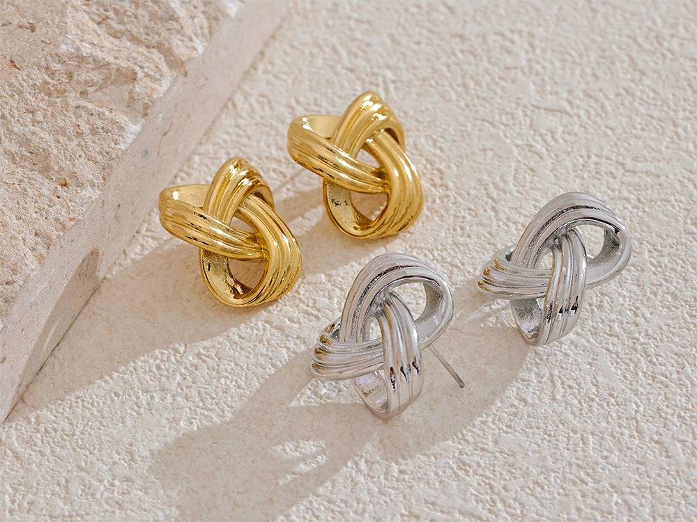 Chunky Refined Knot Stud Earrings - Ecru