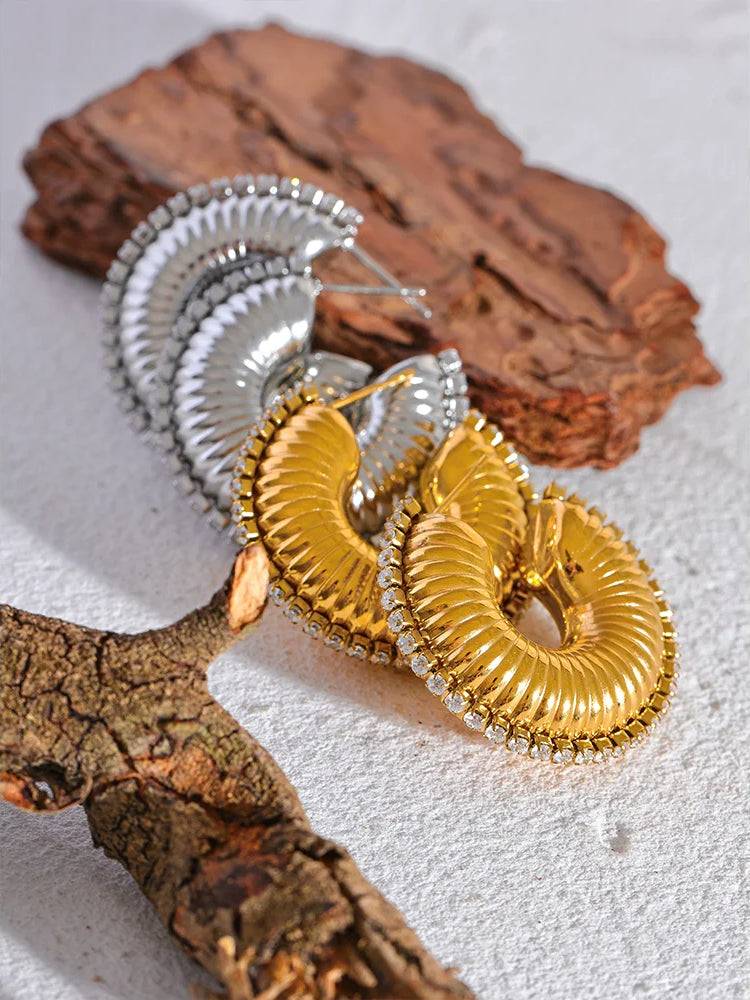 Chunky Refined Zircon Hoop Earrings - Ecru