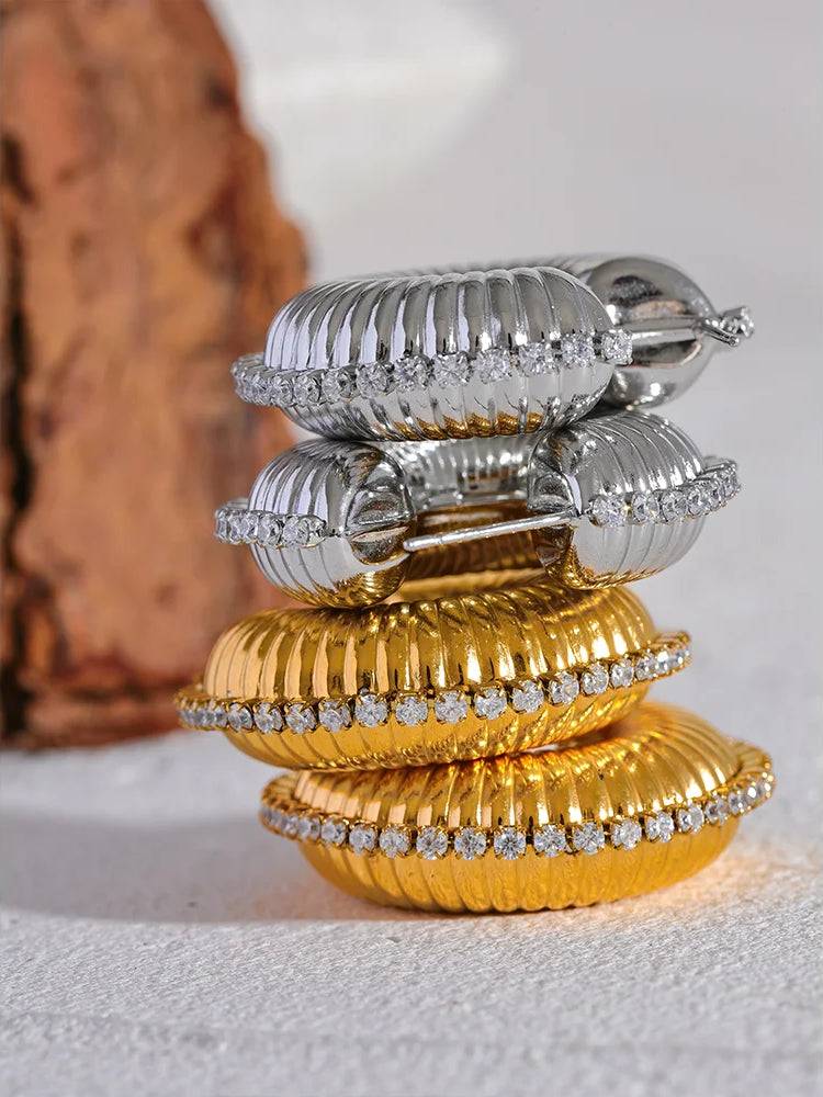 Chunky Refined Zircon Hoop Earrings - Ecru