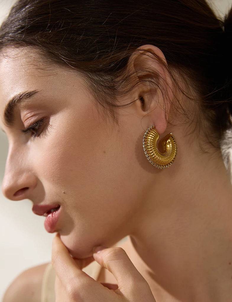Chunky Refined Zircon Hoop Earrings - Ecru