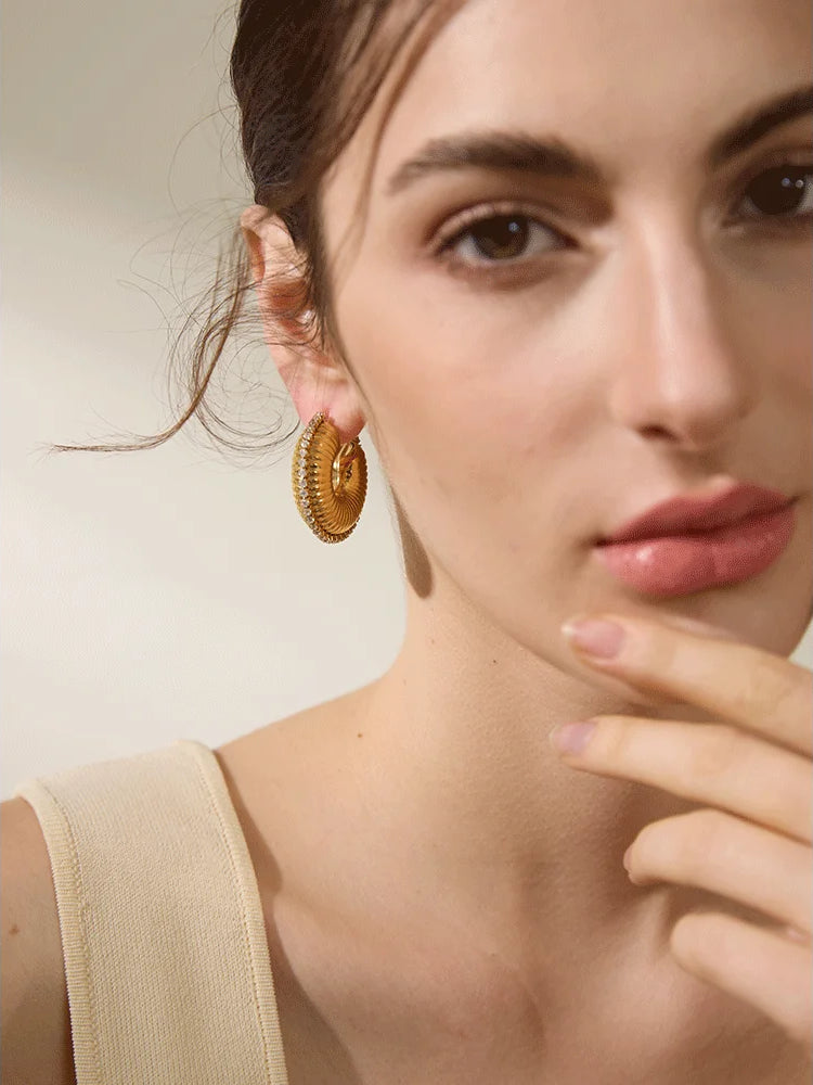 Chunky Refined Zircon Hoop Earrings - Ecru