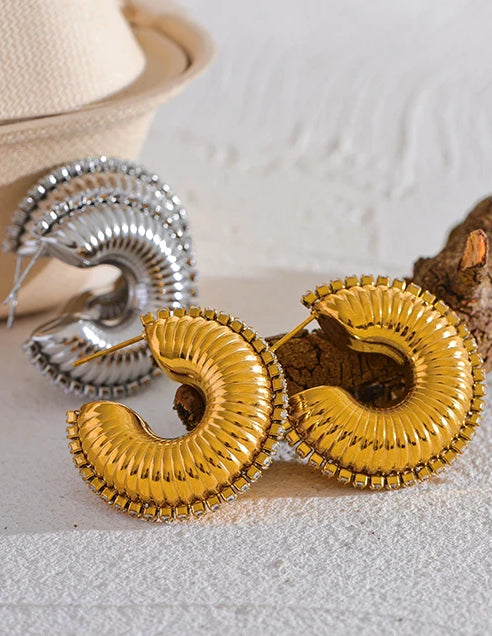 Chunky Refined Zircon Hoop Earrings - Ecru