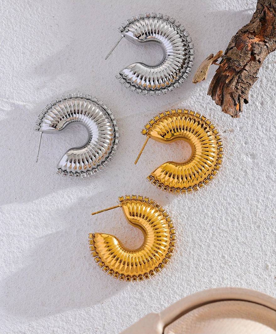 Chunky Refined Zircon Hoop Earrings - Ecru
