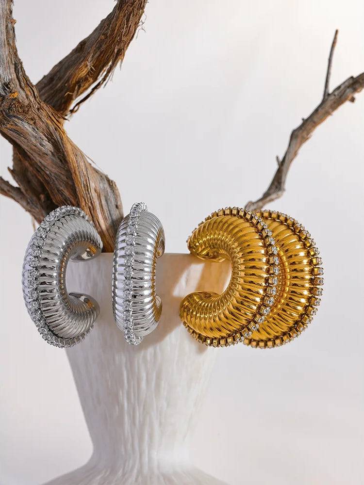 Chunky Refined Zircon Hoop Earrings - Ecru