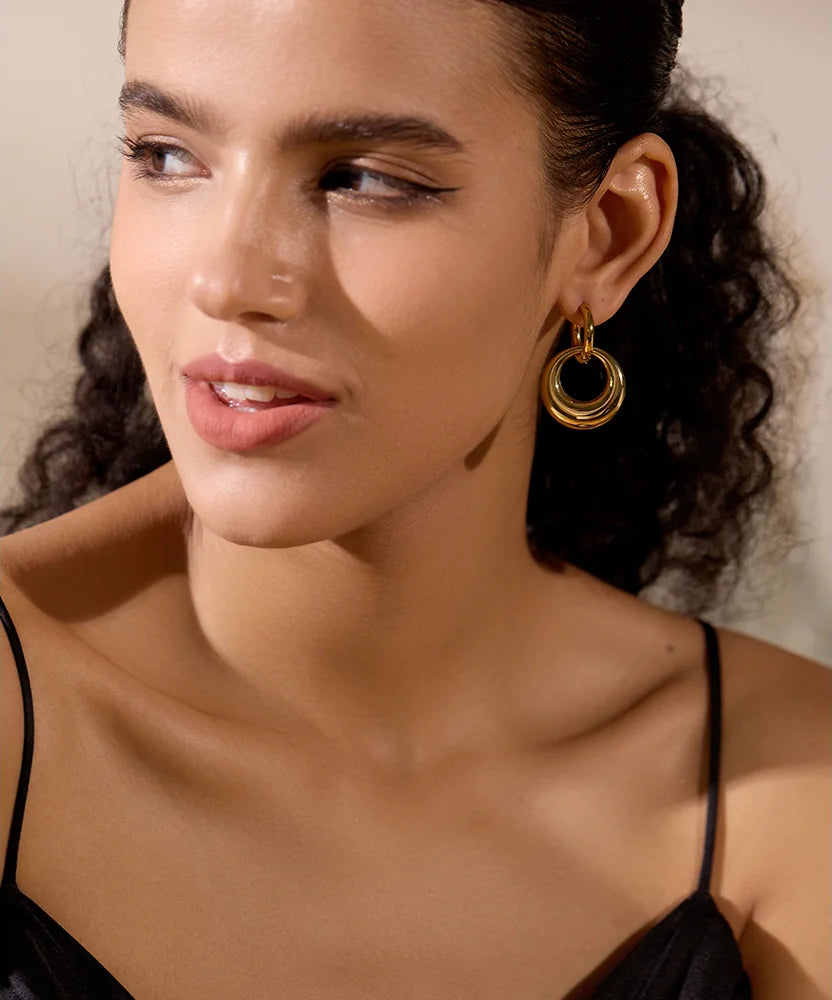 Chunky Shiny Textured Drop Earrings - Ecru